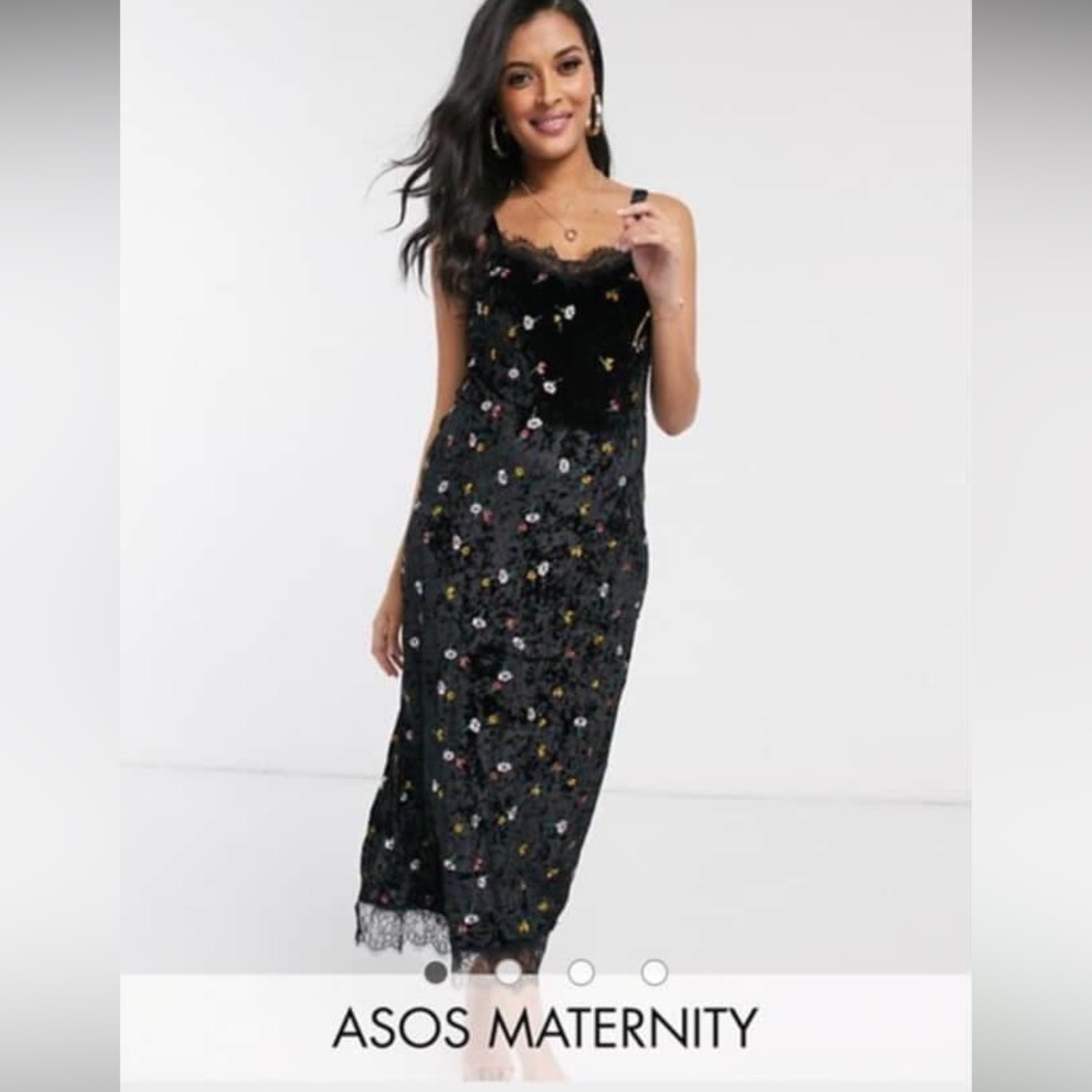ASOS Black Maternity Dress with Floral Embroidery